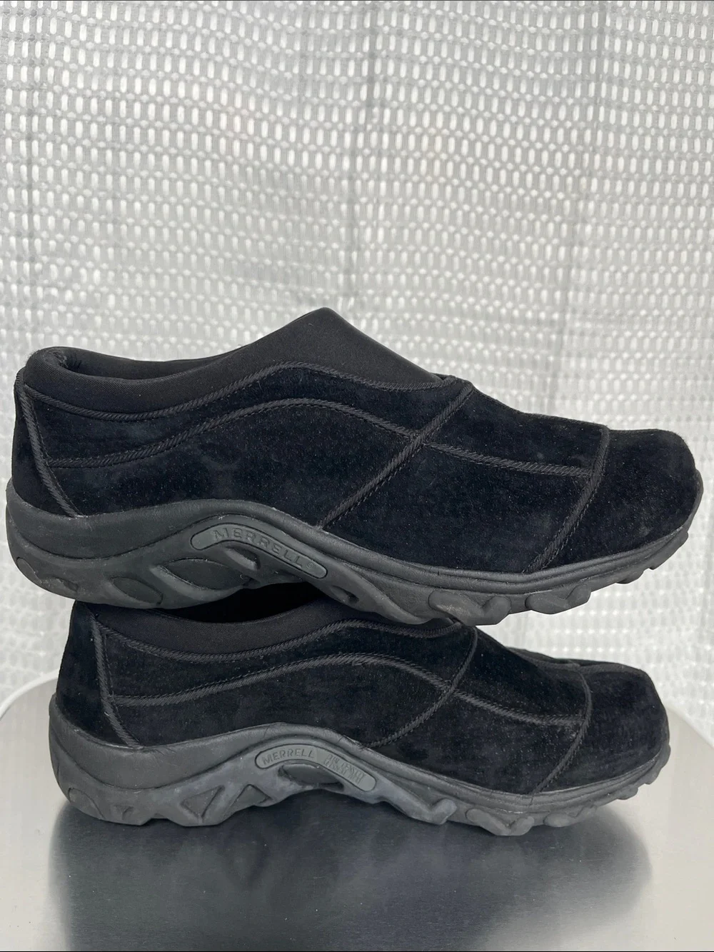 Merrell Jungle Moc Quad Black Suede Slip On Shoes Women 10 EU41 Comfort Casual